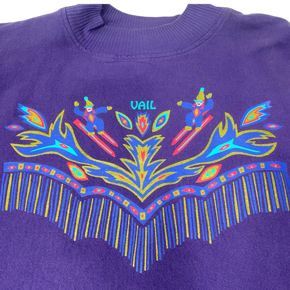 WEK THE WORLD Sweatshirt Womens Size 1 Purple Skiing Vail Vintage Mock Collar